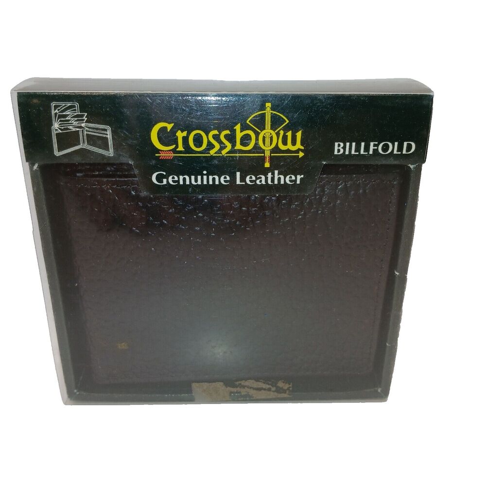 Crossbow Men’s Genuine Leather Billfold Wallet Black Pebbled Leather in Box NOS